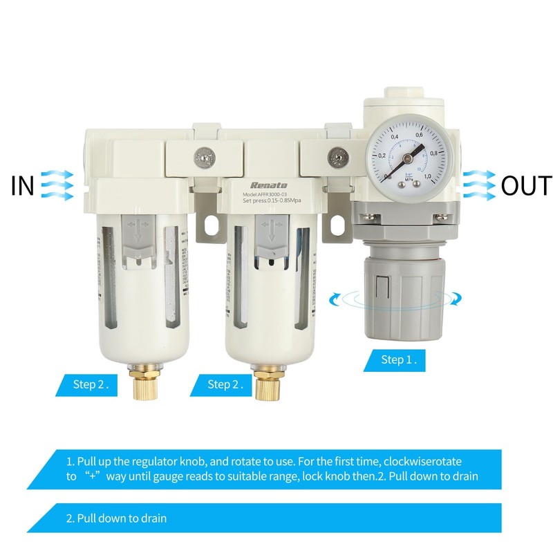 Three Stage Air Drying System 3/8" NPT - 0.01 Micron Filter, Regulator, Gauge 0- gallery