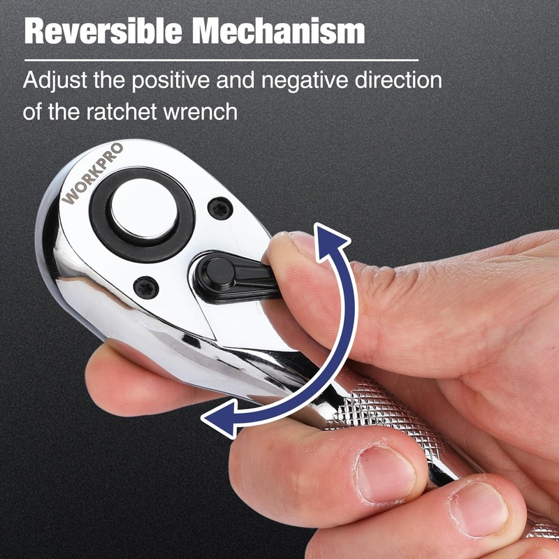 WORKPRO 3PC Stubby Ratchet Set Quick Release 1/4" 3/8" 1/2" Drive Ratchet Handle gallery