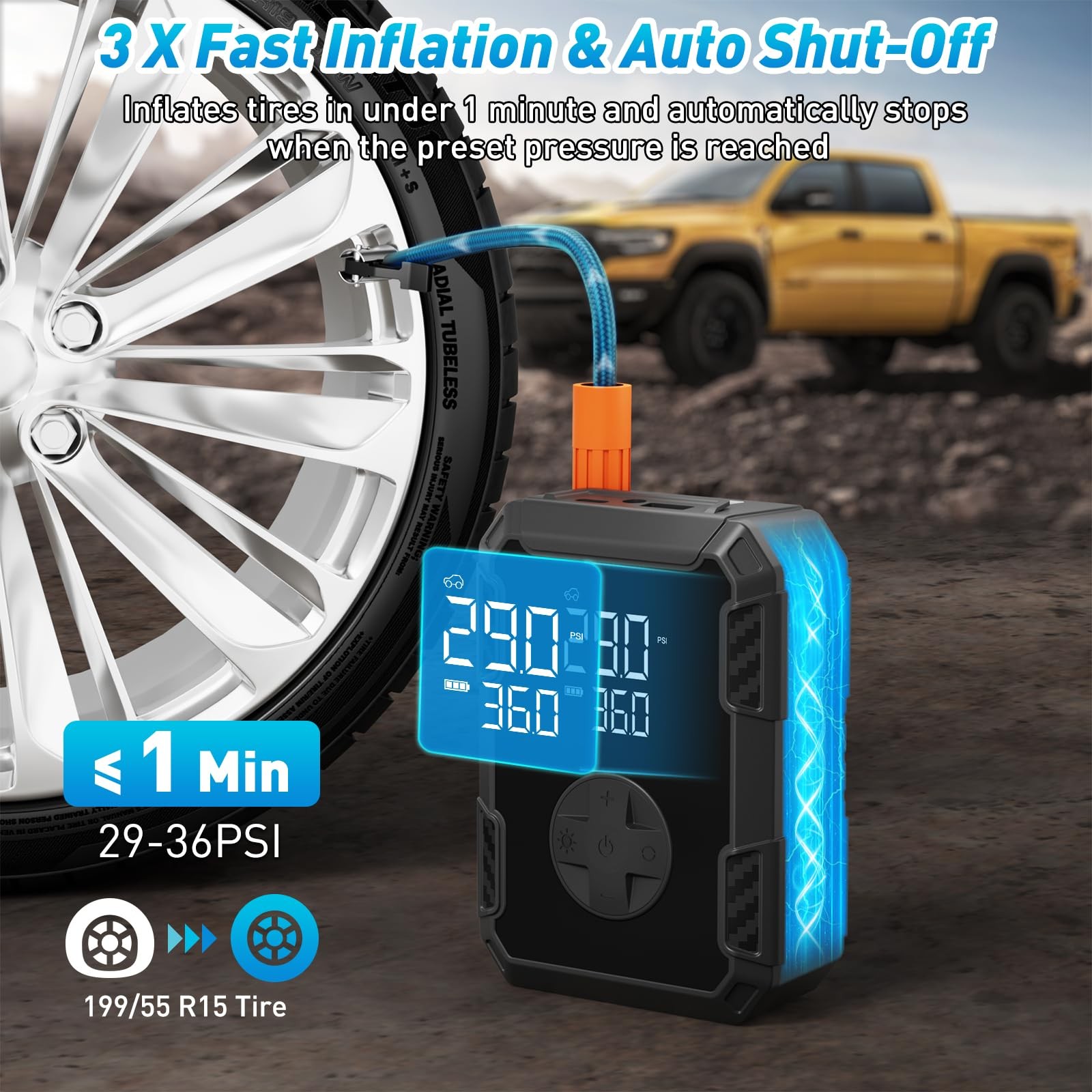 Tire Inflator Portable Air Compressor – Wireless 12V Dual Power, Auto Shut-O... gallery