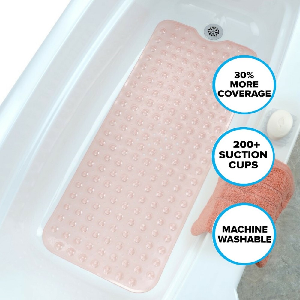 SlipX Solutions Extra Long Bath Mat: 39" Coral Bathtub Mat with Suction Cups