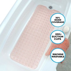 SlipX Solutions Extra Long Bath Mat: 39″ Coral Bathtub Mat with Suction Cups