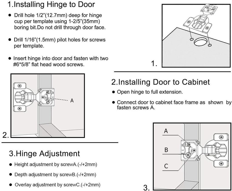 1/2" Overlay Soft Close Face Frame 105° Compact Door Cabinet Hinges Handware Lot gallery
