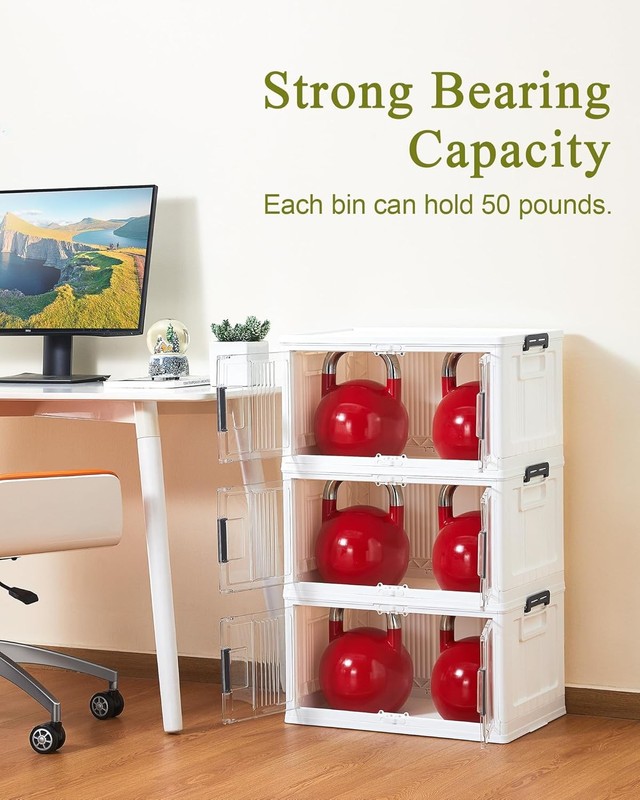 144QT Lockable Storage Bins with Lids - Folding Storage Cabinet with Doors and W gallery
