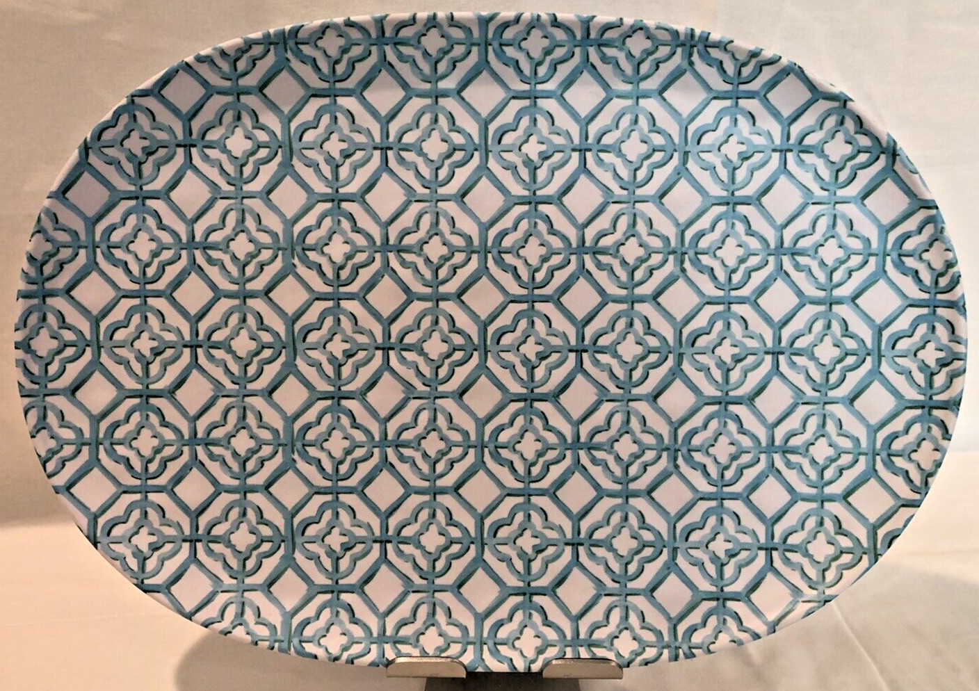 MERRIT MELAMINE - Oval Serving Tray Platter - Turquoise Trellis - 17" x 12" NEW gallery