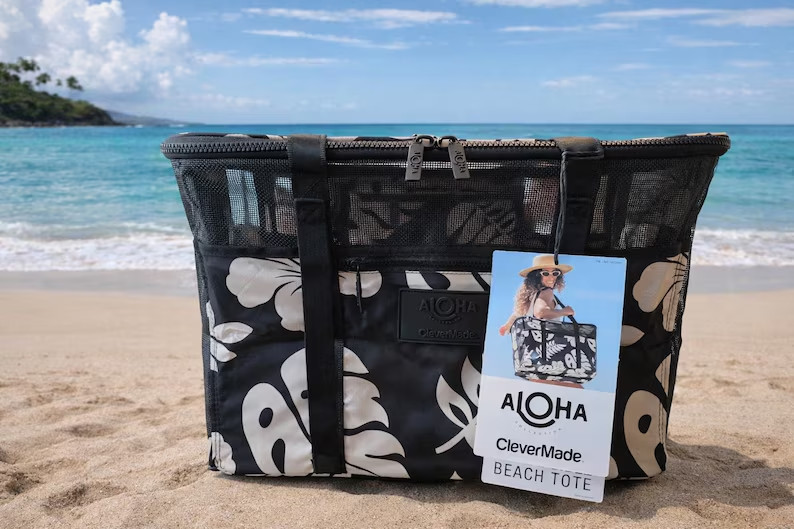 Aloha Collection CleverMade Collapsible Beach Tote Bag Fold Flat Mesh Travel gallery