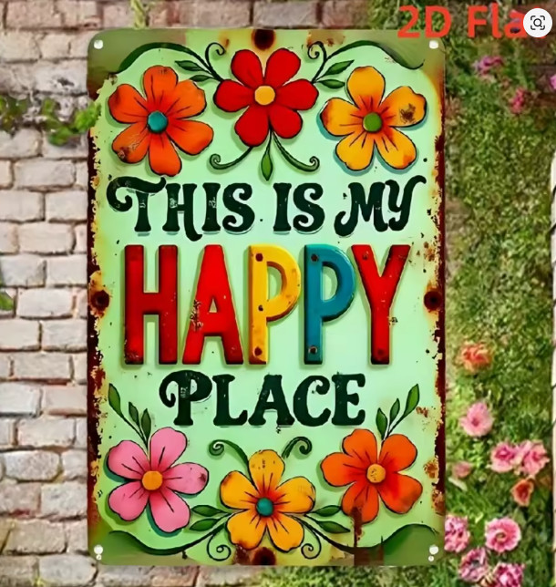 Retro Vintage Rustic Boho This Is My Happy Place Wall Metal Sign 8x12 Flowers gallery