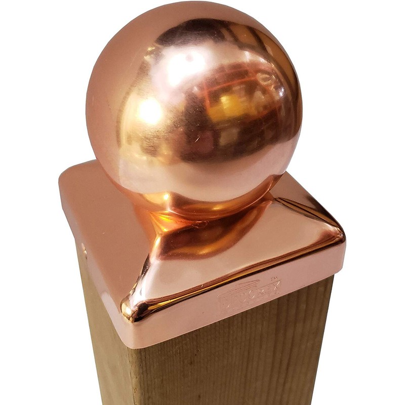 3.5" x 3.5" Solid Copper Ball Post Cap for True/Actual 3.5" x 3.5" Wood Posts gallery