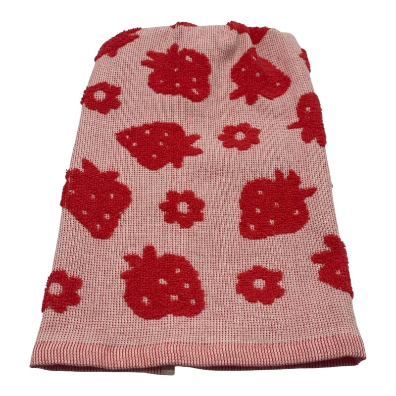 Handmade Strawberry Dishtowel With Red Embossed Strawberries on Pink Terry Towel gallery