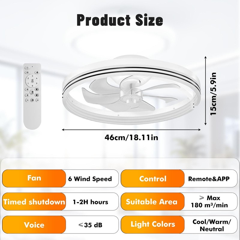 Flush Mount LED Ceiling Fans with Lights Remote & APP Cortorl Ceiling Fan Light gallery