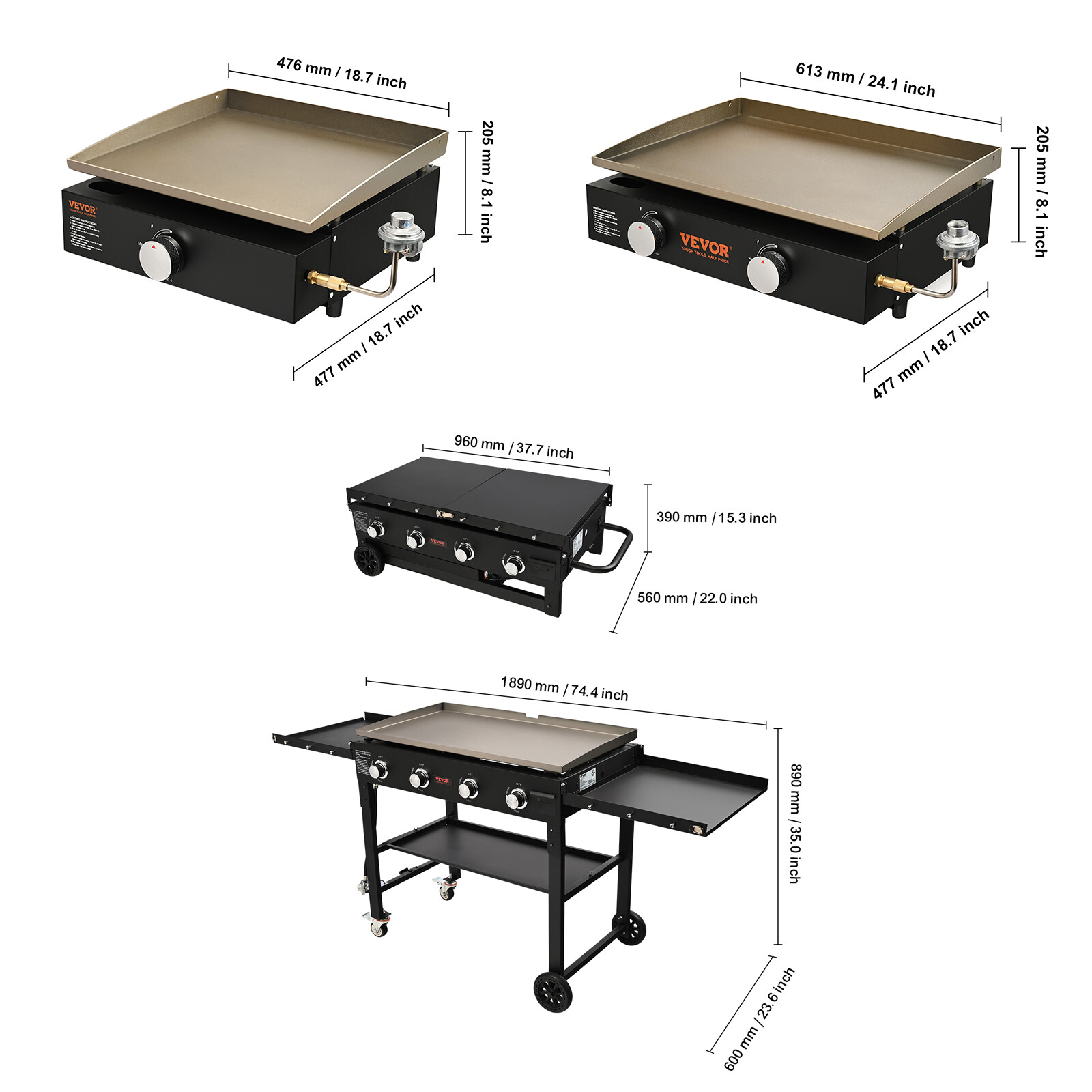 VEVOR 17/22/36"Outdoor Countertop Propane Gas Griddle Flat Top Grill 1-4 Burners gallery