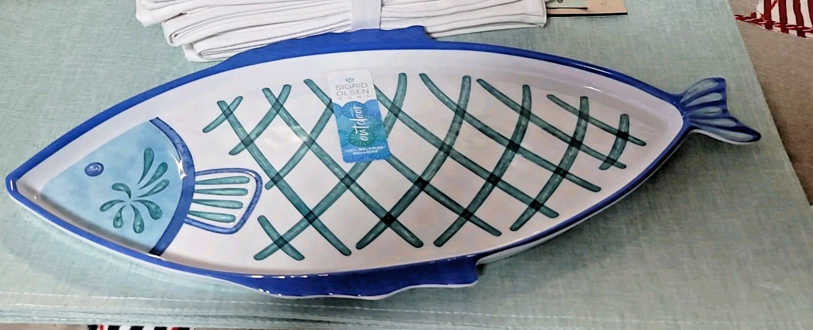NWT 1 Sigrid Olsen Fish Platter Blue Green Coastal Nautical Serving 14” gallery