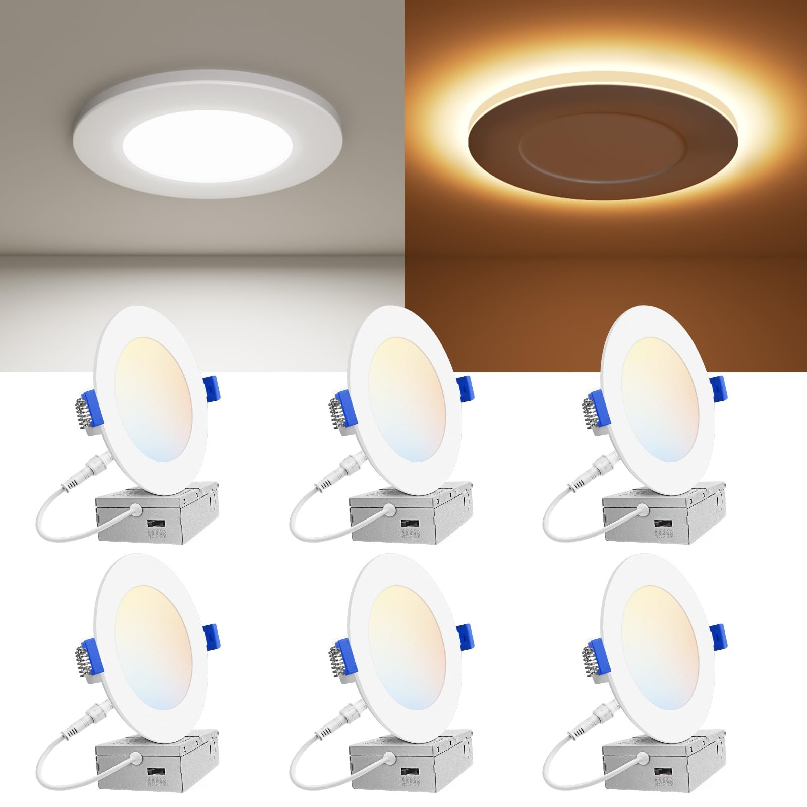 6 Pack 4 Inch 5CCT LED Recessed Ceiling Light Panel Dimmable with Night Light gallery