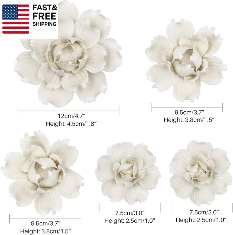 5 Pcs Ceramic Flower Wall Decor Handcrafted 3D Hanging Porcelain Flowers Wall Ar gallery