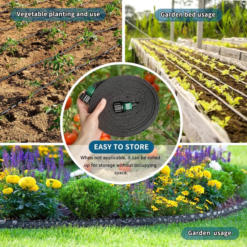 4 Pack Flat Soaker Hose 25FT for Garden Beds, Lightweight Drip Soaker Hose 100 f gallery