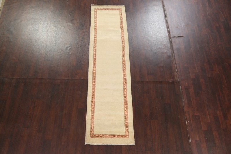 IVORY Bordered Gabbeh Kashkoli Oriental Runner Rug Hand-knotted 2' 8" x 10' 4" gallery