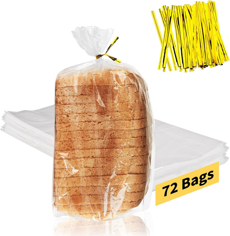 Bread Bags with Ties, 72 Pack Clear Bread Bags for Homemade Bread and 100 Ties, gallery