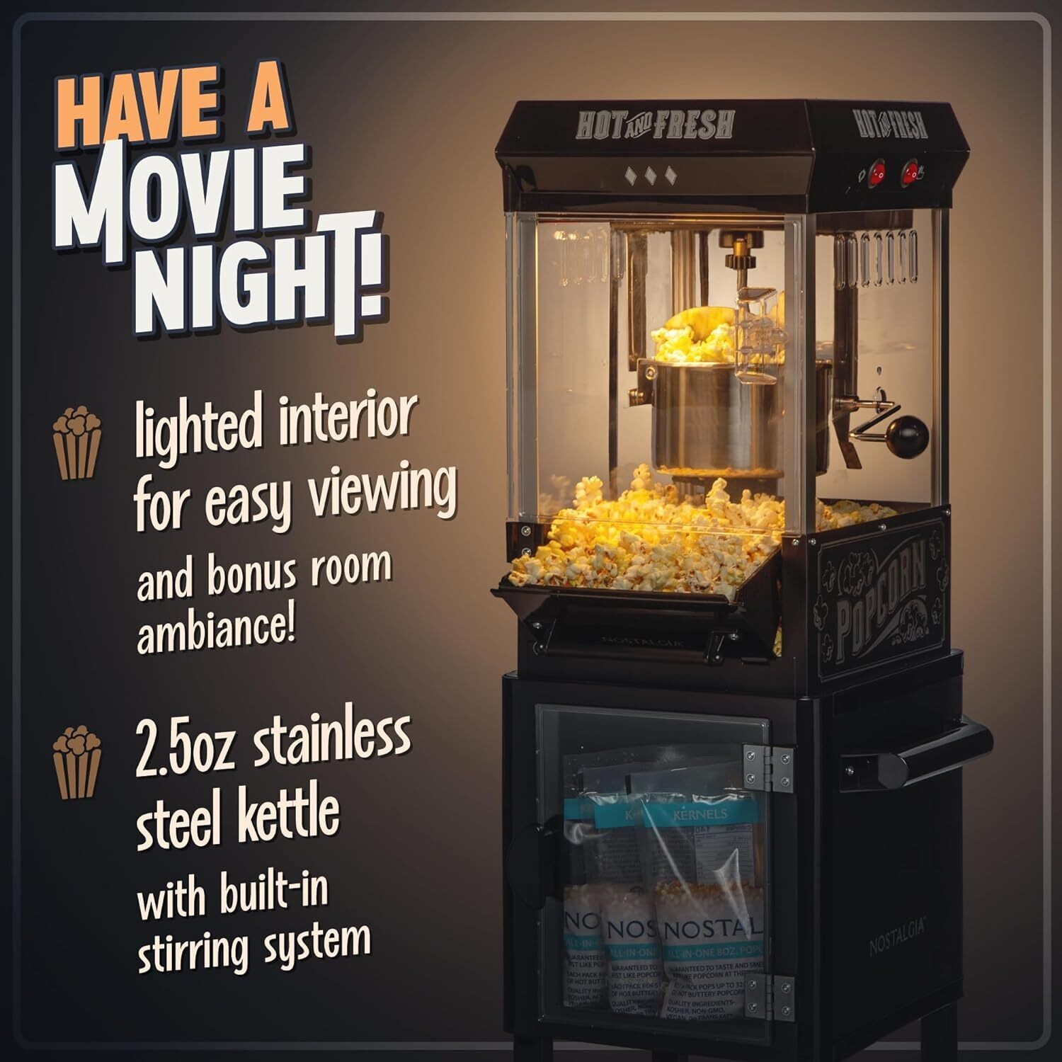 Popcorn Maker Machine Professional Cart With 2.5 Oz Kettle Makes Up to 10 Cups gallery