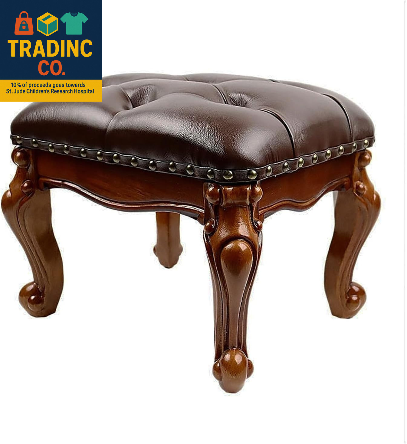 Leather Foot Stool,Vintage Footstools,Wooden Footrest,Upholstered Foot Rest for gallery