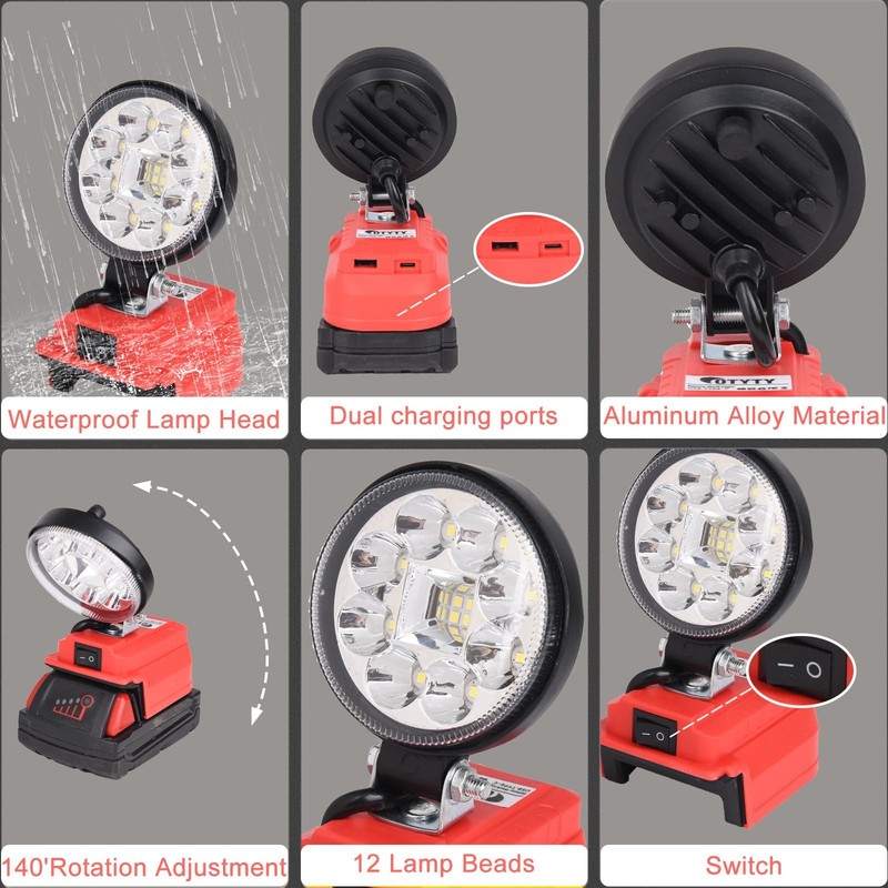 LED Work Light for Milwaukee m18 18v Battery 36W 3600LM Cordless Flood Light ... gallery