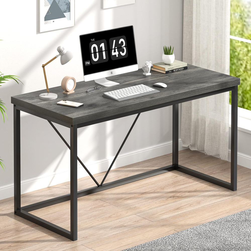 Modern Computer Desk, Small Home Office Desk, Wood and Metal Writing Study Table