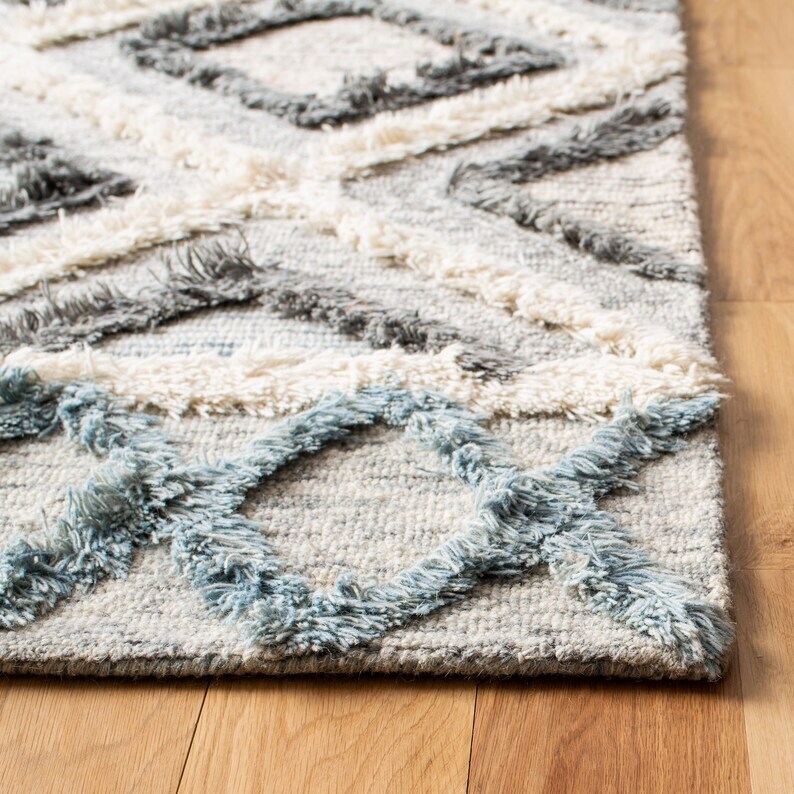Hand Tufted 100% NZ Wool Rug Handmade Loop and Cut Pattern Woolen Area Rug gallery