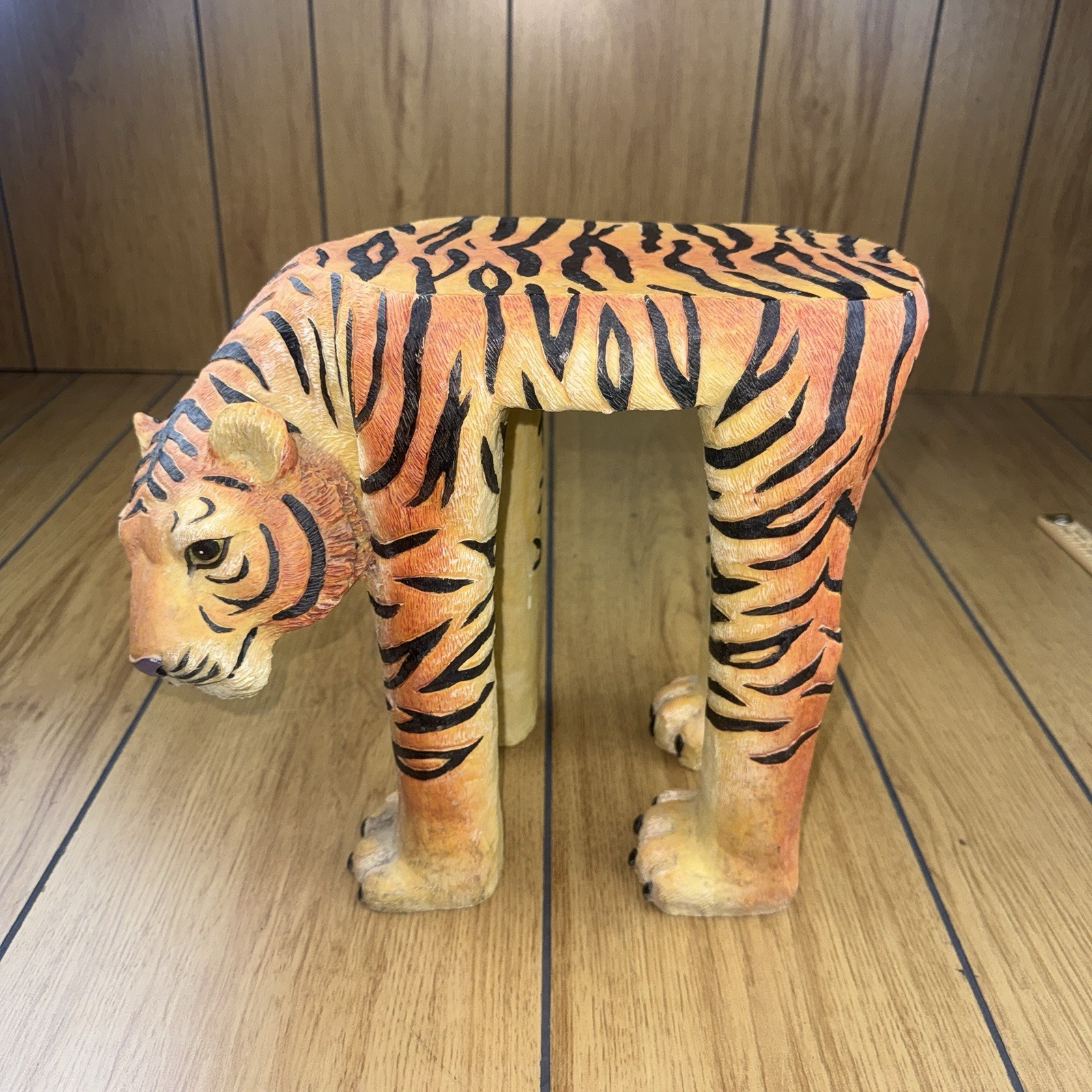 Tiger Plant Stand Stool Jungle Safari Animal Decor Resin Painted Vintage Style gallery