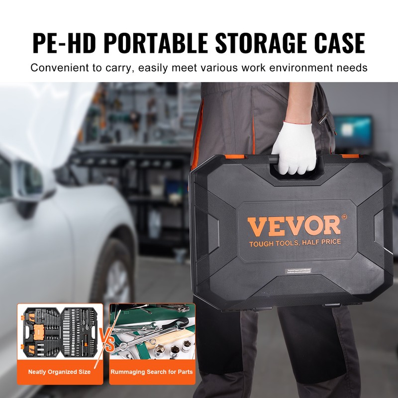 VEVOR Mechanics Tool Set and Socket Set 1/4in 3/8in Drive 145 Pcs SAE and Metric gallery