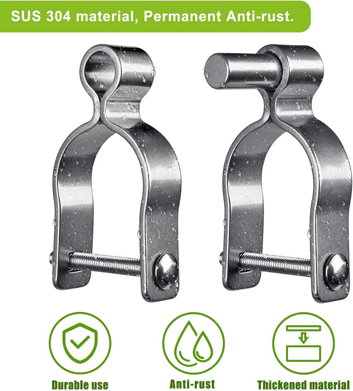 2 Pack Chain Link Gate Hinges 1-5/8in O.D., 304 Stainless Male+Female, 5/8in Pin gallery