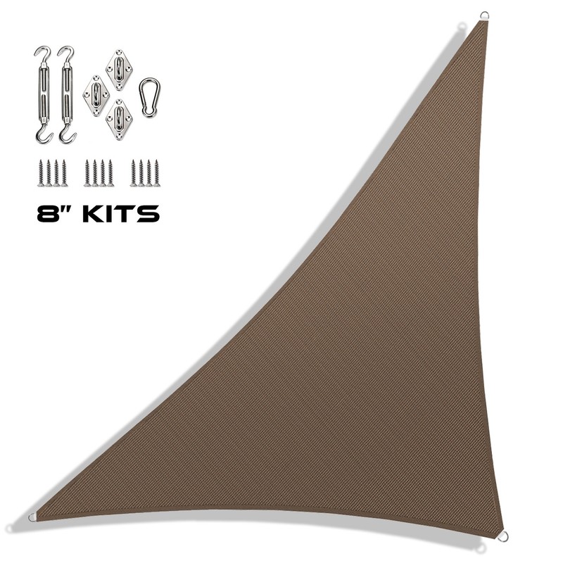 Custom Size Brown Right Triangle Sun Shade Sail Outdoor Canopy Awning W/8 in Kit gallery