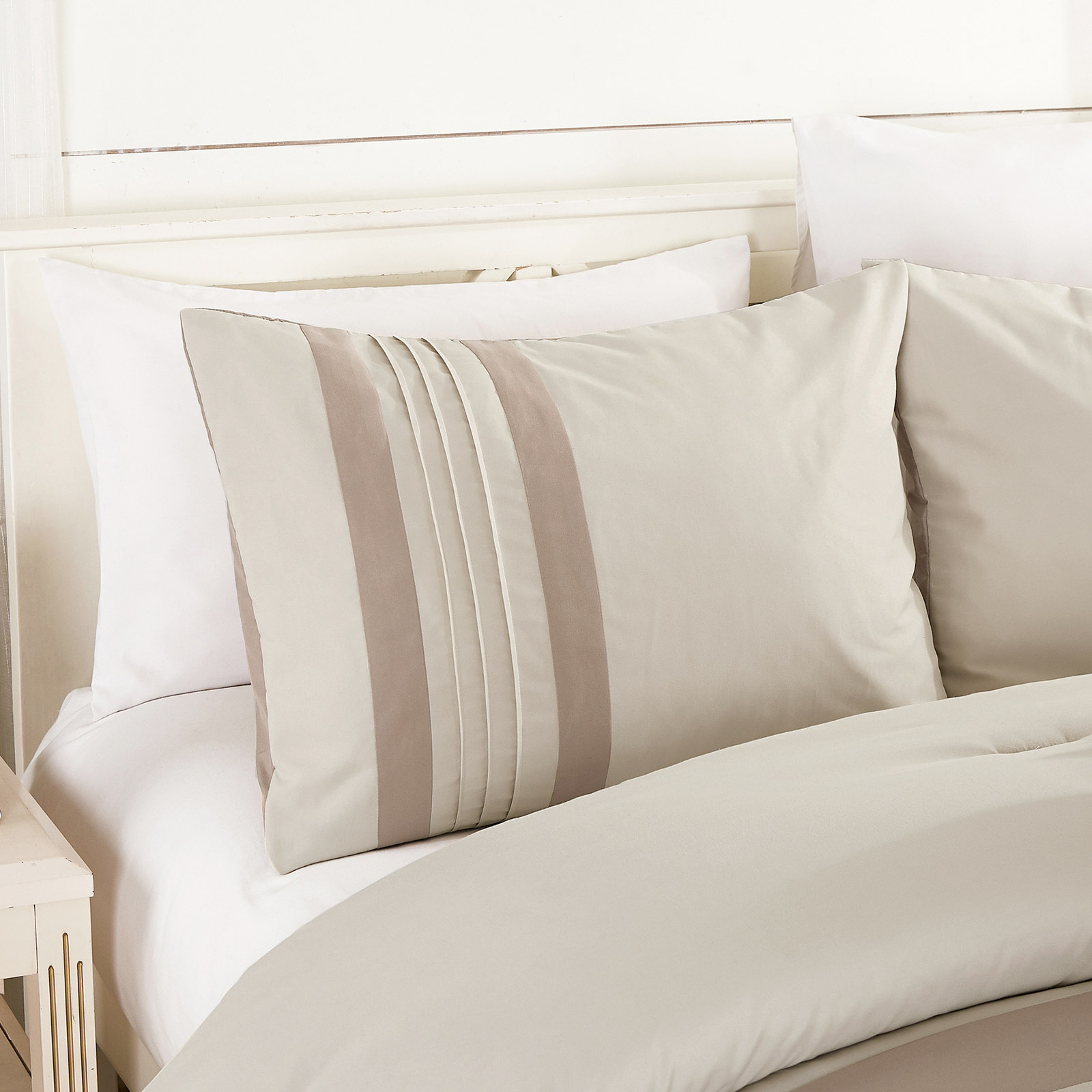 Luxury 7-Piece Taupe Bedding Set Geometric Embroidered Striped Comforter Set gallery