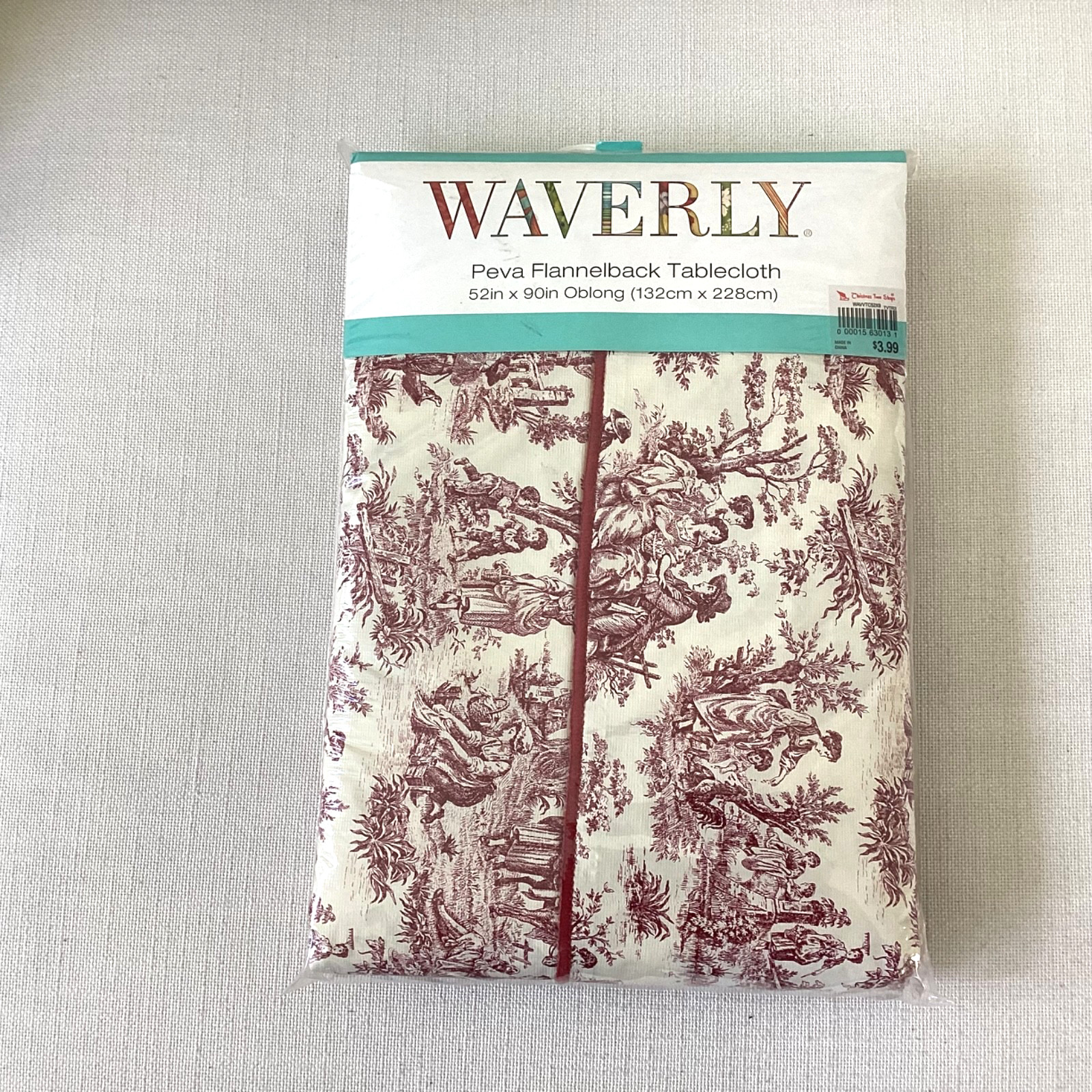NEW! WAVERLY Peva Flannelback Red Toile Tablecloth-Oblong 52”x90”Traditional gallery