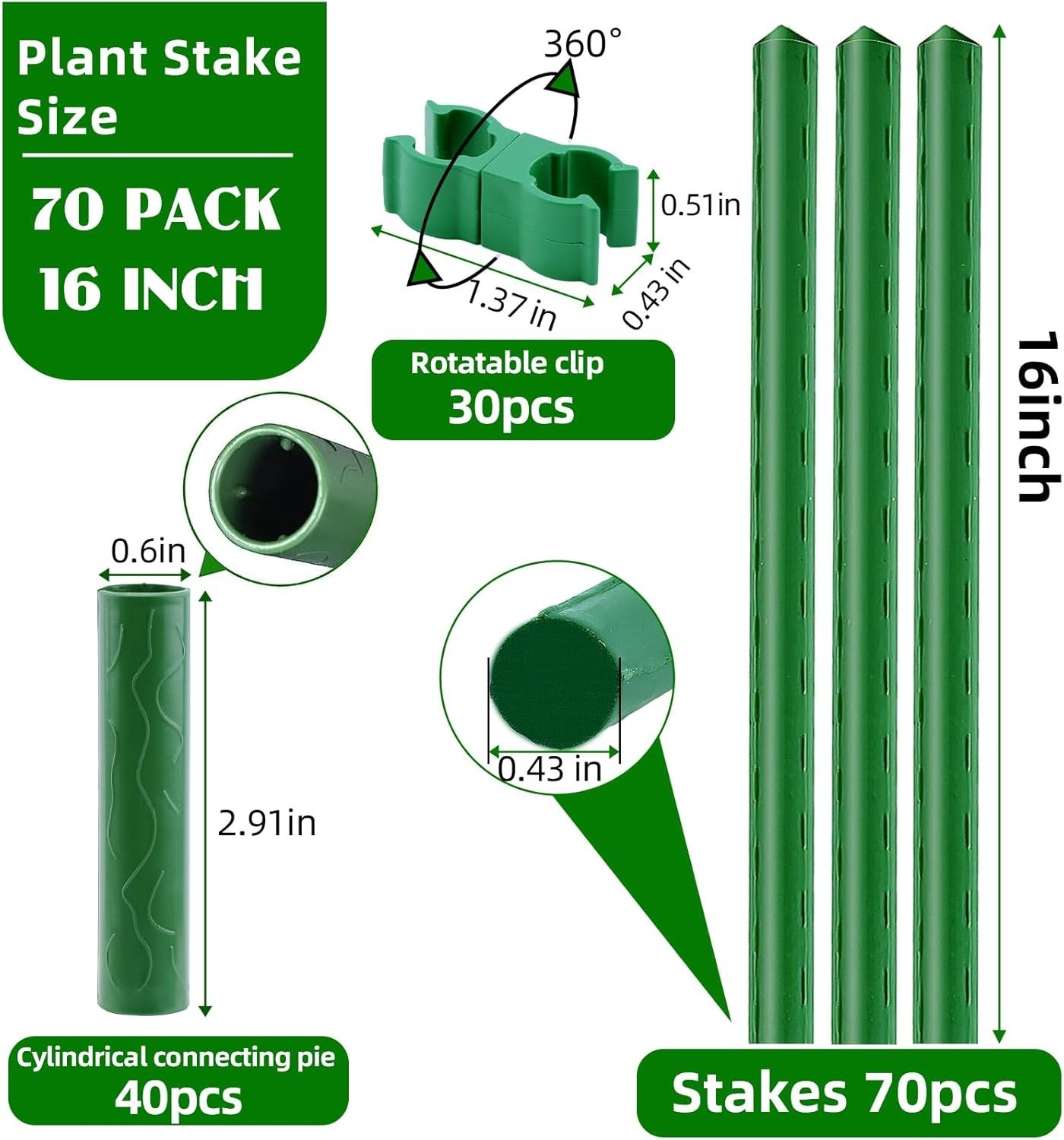Fabulas Garden Stakes 16 Inch 70 Pack, Diy 4ft 5ft 6ft 7ft 8ft Tomato Stakes Pla gallery