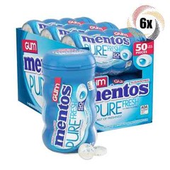 Full Box 6x Bottles Mentos Pure Fresh Mint Flavor Gum, 50 Pieces Each – 3.53oz