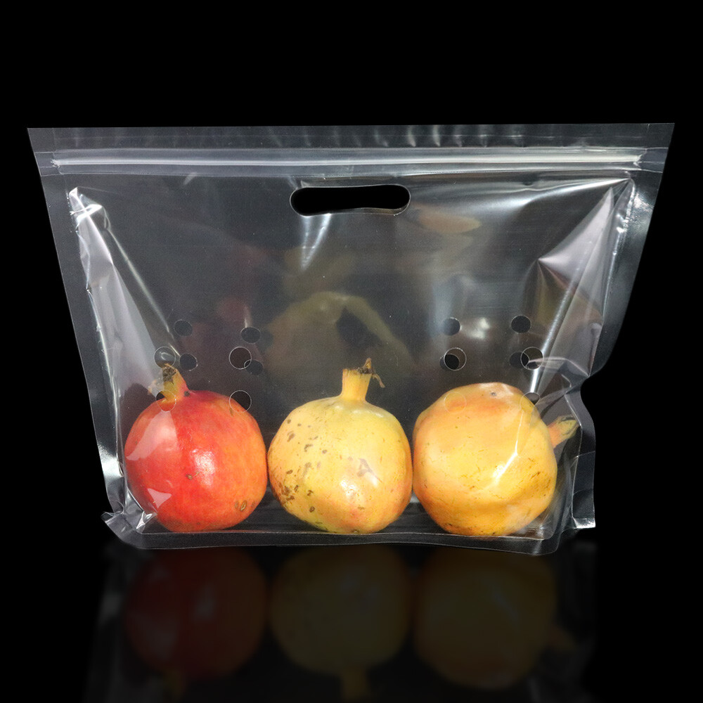 50/100 Clear Plastic Vented Zipper Seal Fruit Produce Stand Up Pouch with Handle gallery