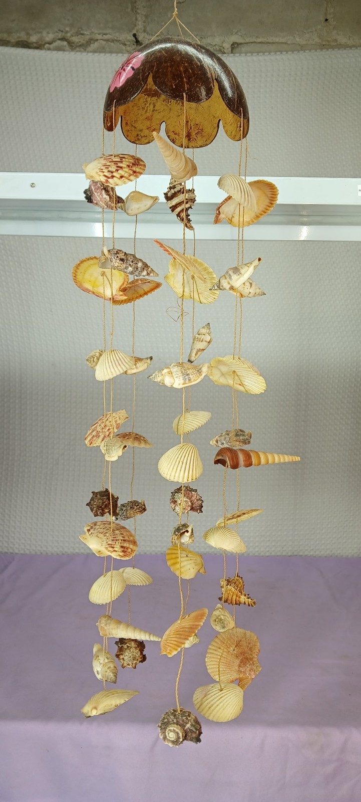 VINTAGE MCM BOHO CHIC HAND CRAFTED 33" HANGING SEASHELL WIND CHIME MOBILE FR SHP gallery
