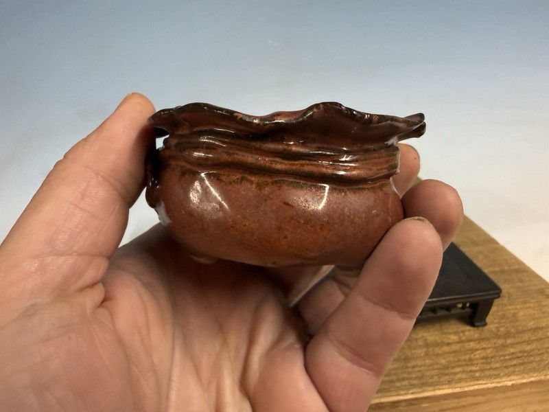 Japanese Unknown Maker Shohin Bonsai Tree Pot 3 1/8 By 1 3/4” Red Basket Glaze gallery