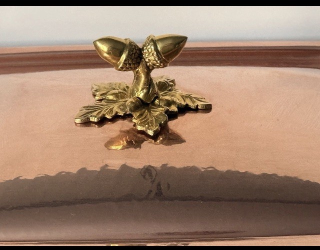 Ruffoni Hammered Copper 5.5 Qt 36cm Rectangular Roasting Pan Brass Acorn Finial gallery