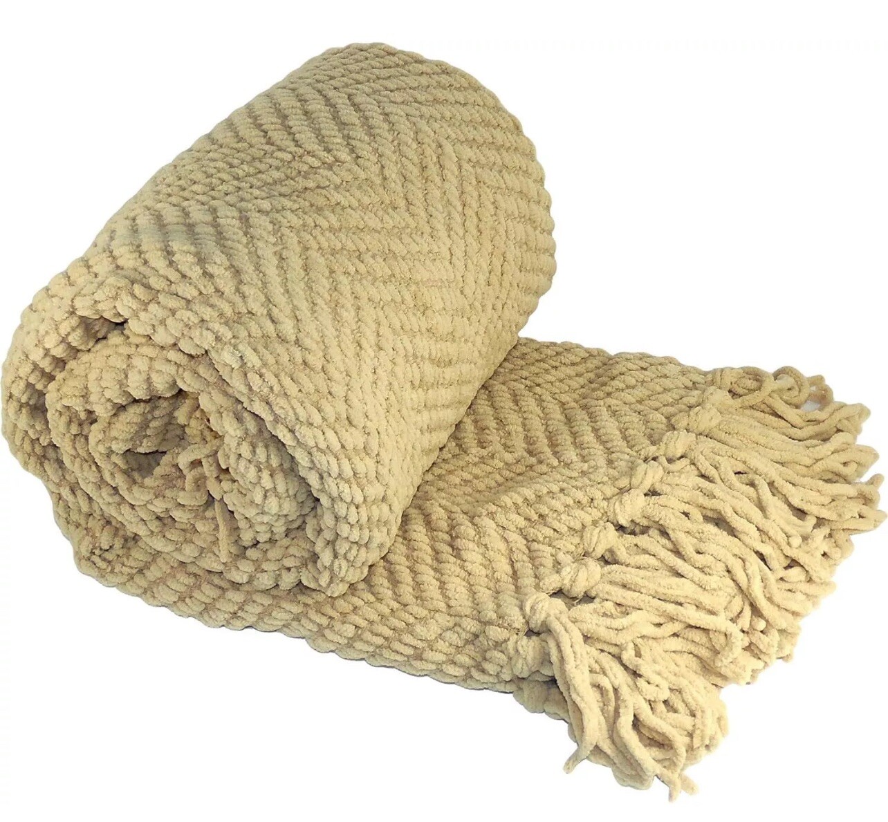 Home Soft Things Throw Blanket Knitted Tweed Throw 50'' x 60'' Light Camel gallery