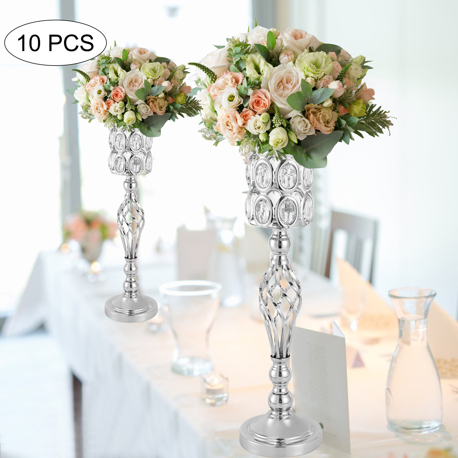 10Pcs Metal Wedding Table Centerpieces Crystal Flower Vase Stand Party Decor gallery