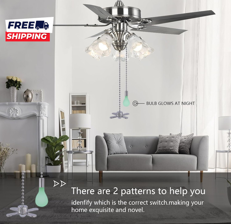 Silver Ceiling Fan Pull Chain Set, 2Pack 3Mm Diameter Beaded Fluorescent Decorat gallery