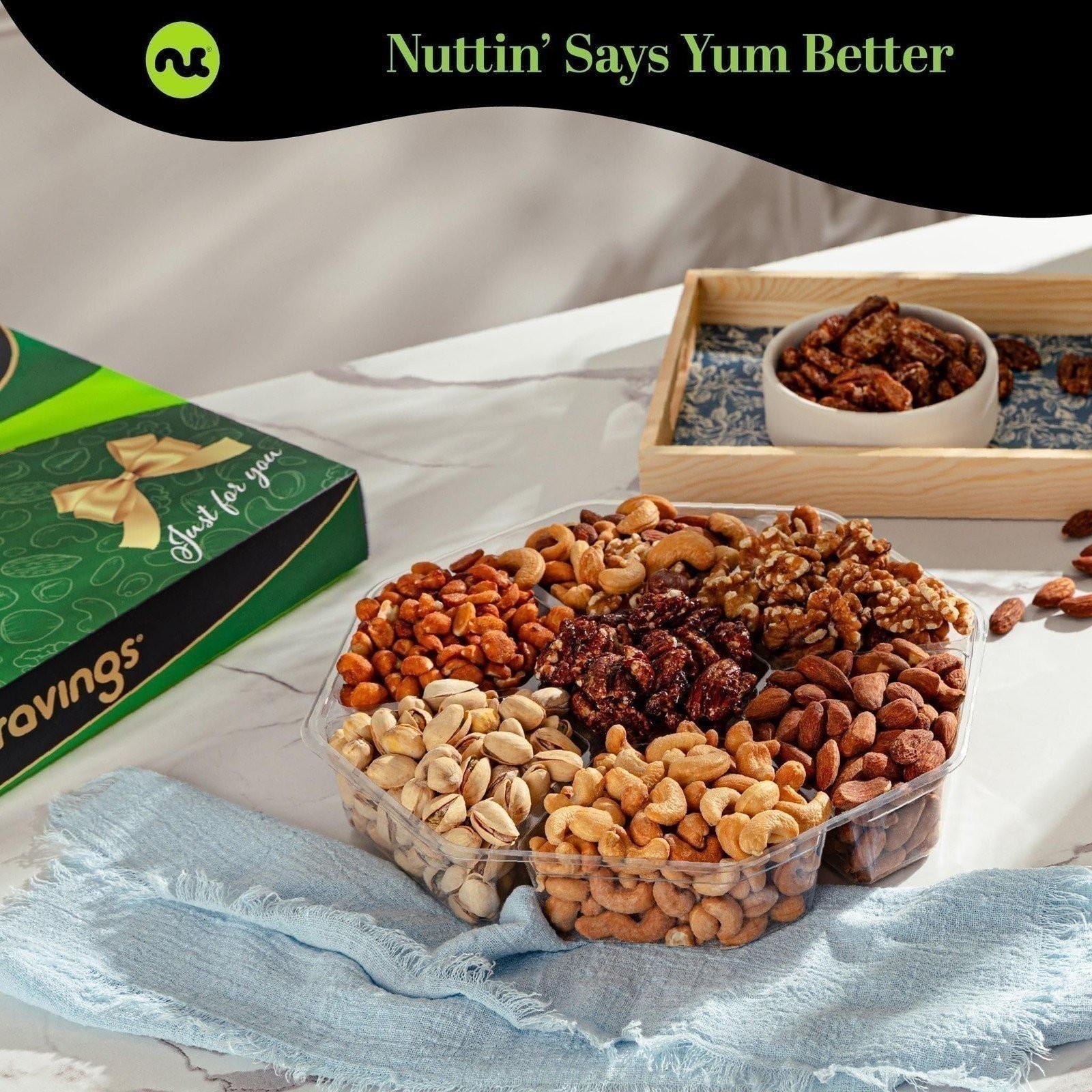 Nuts Gift Basket in Green Box Packaging (7 Piece Assortment, 1 LB) gallery