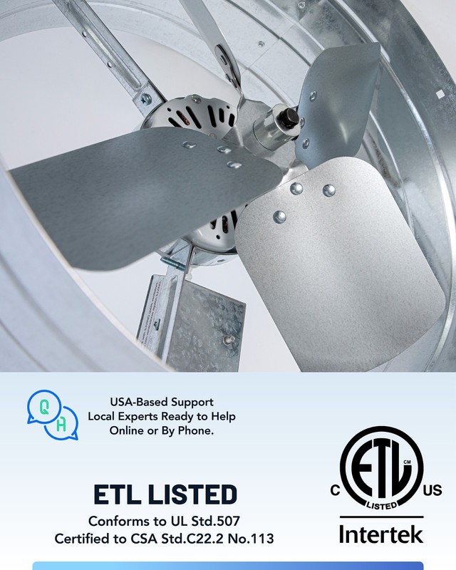 iLIVING Gable Mount Attic Fan, Adjustable Thermostat, 2339 CFM, Single Speed gallery