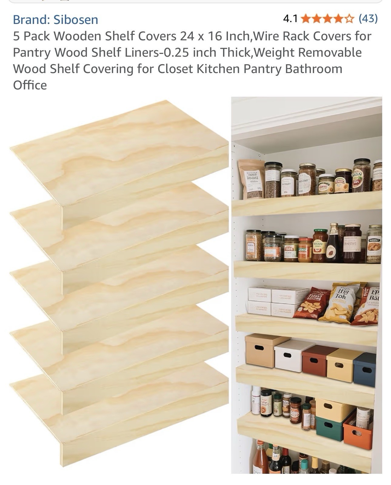 5 Pack Wooden Shelf Covers 24”x26”Wire Rack Covers Pantry/Kitchen NEW IN BOX gallery