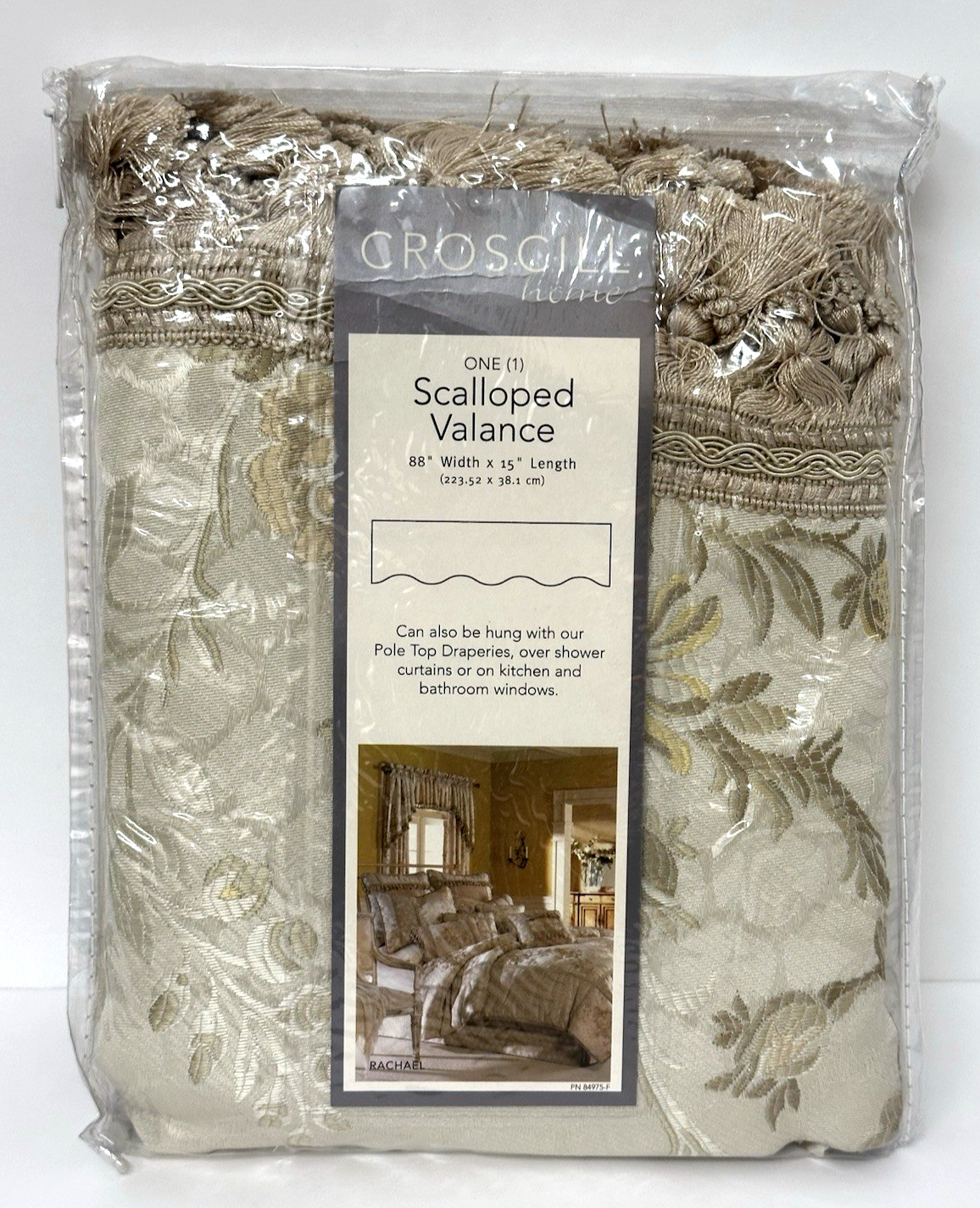Croscill Home 1 Scalloped Valance Ivory Rachael 88" w X 15" l gallery