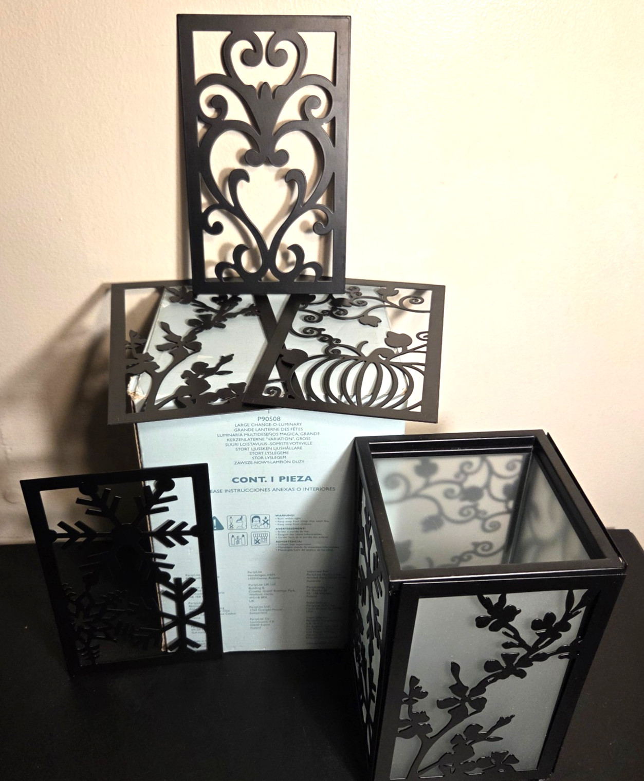 PartyLite Large Change-O-Luminary Lantern P90508 Candle Holder 4 Seasonal Panels gallery