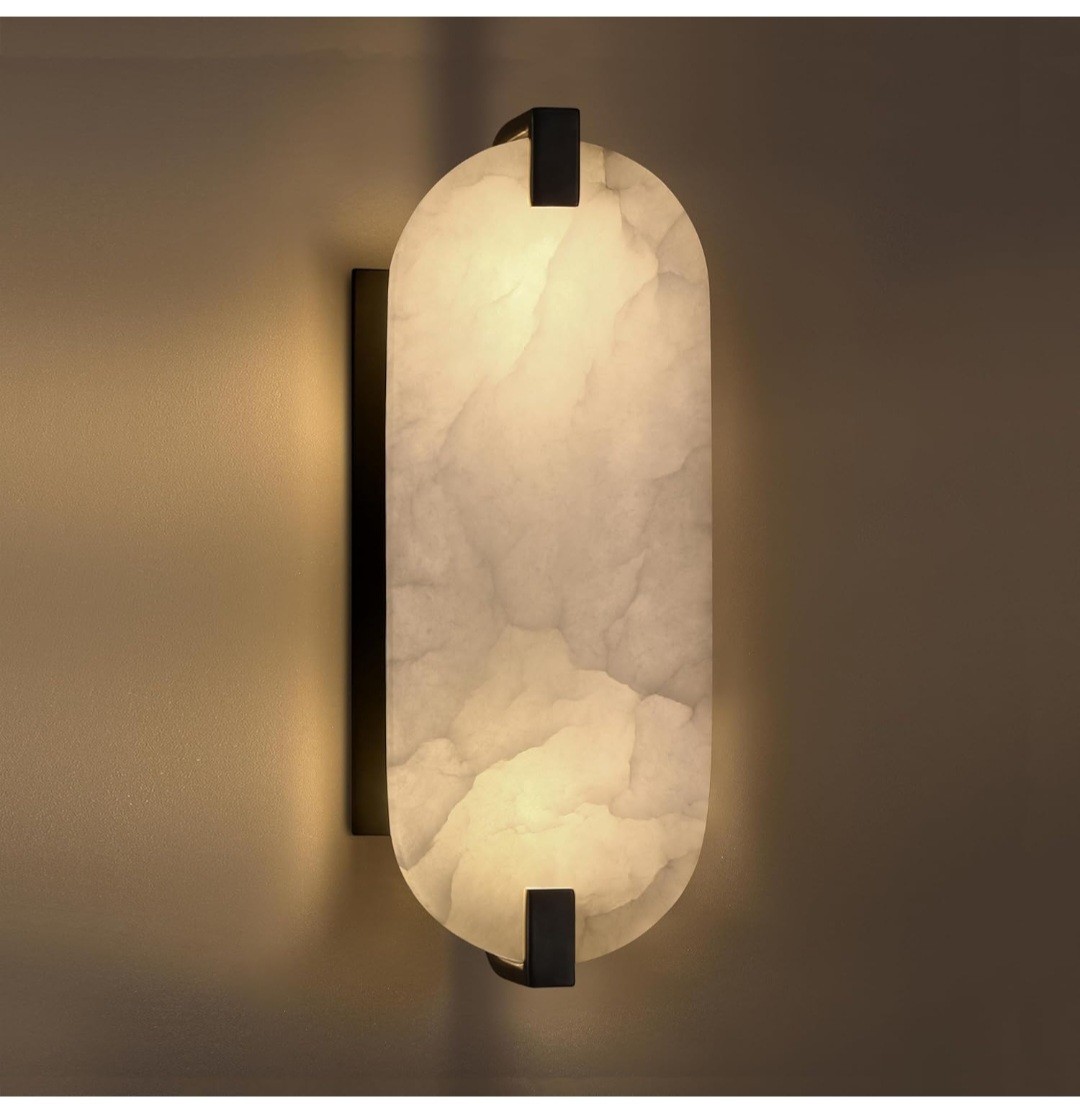 Light 12.7" Natural Oval Alabaster Bathroom Wall Sconce Modern Concise Style gallery