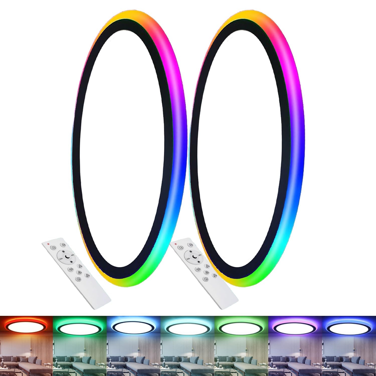 2Pack 13Inch RGB Flush Mount Ceiling Light,34W 3400LM Dimmable with Remote Co... gallery