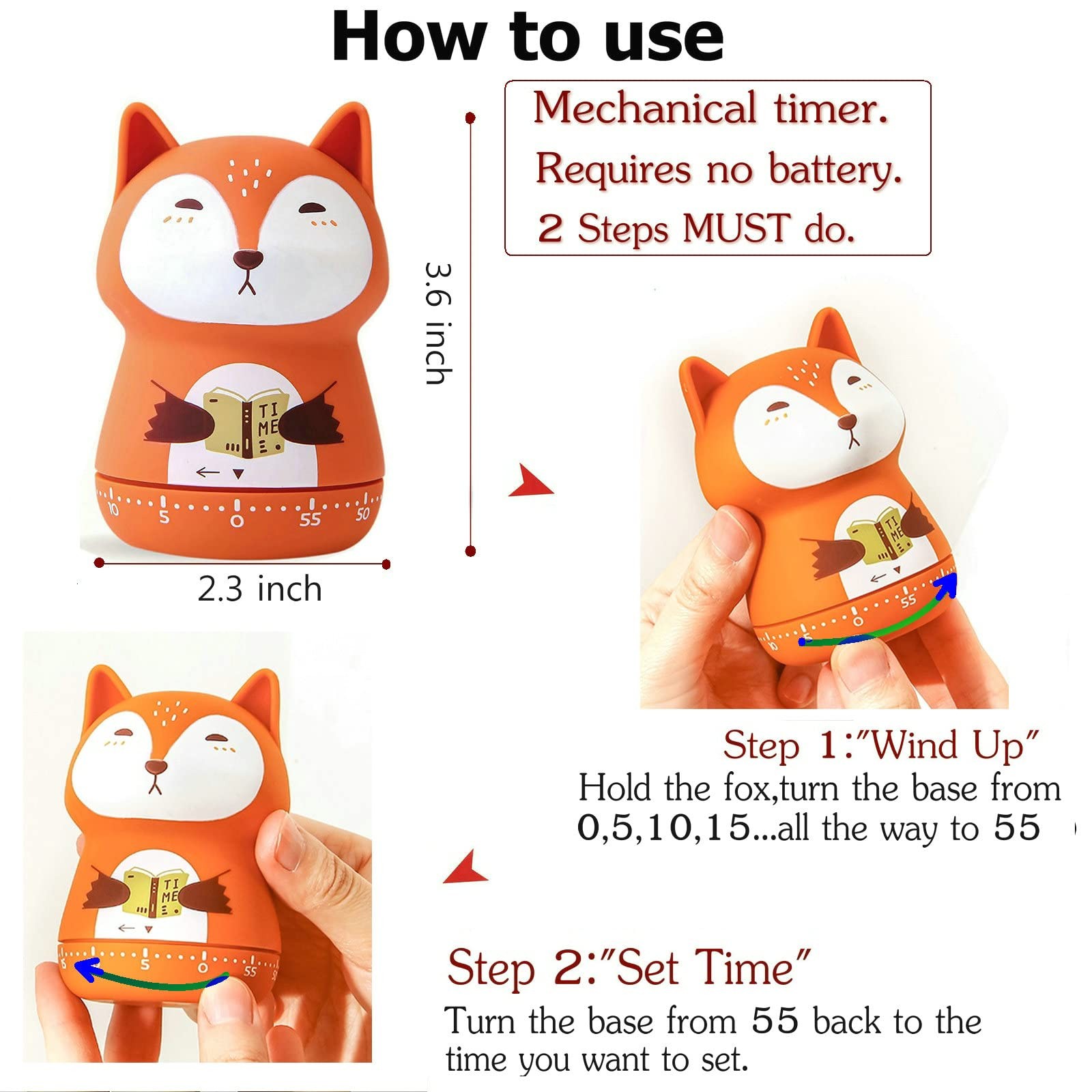 Mechanical Kitchen Timer - Cute Animal Wind Up 60 Minutes Manual Countdown Ti... gallery