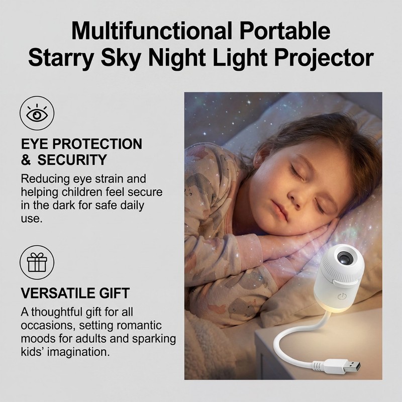 Projection Night Light - USB Powered Starry Sky Lamp for Bedroom Nursery Ambient gallery