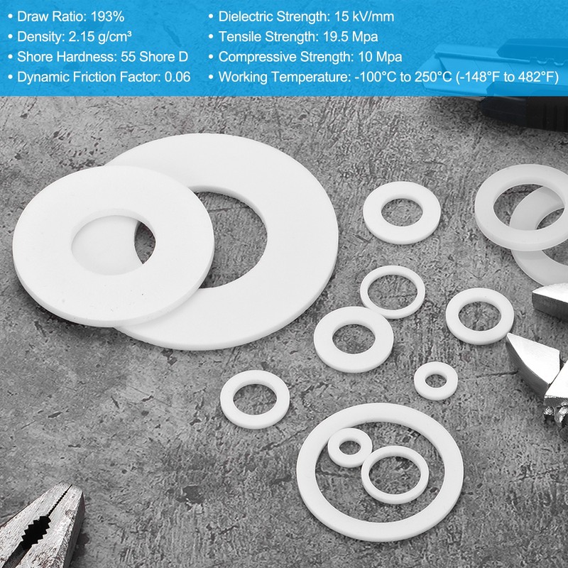 10Pcs PTFE Flat Washers 10x16x2mm Sealing Spacer Flange Gasket White gallery